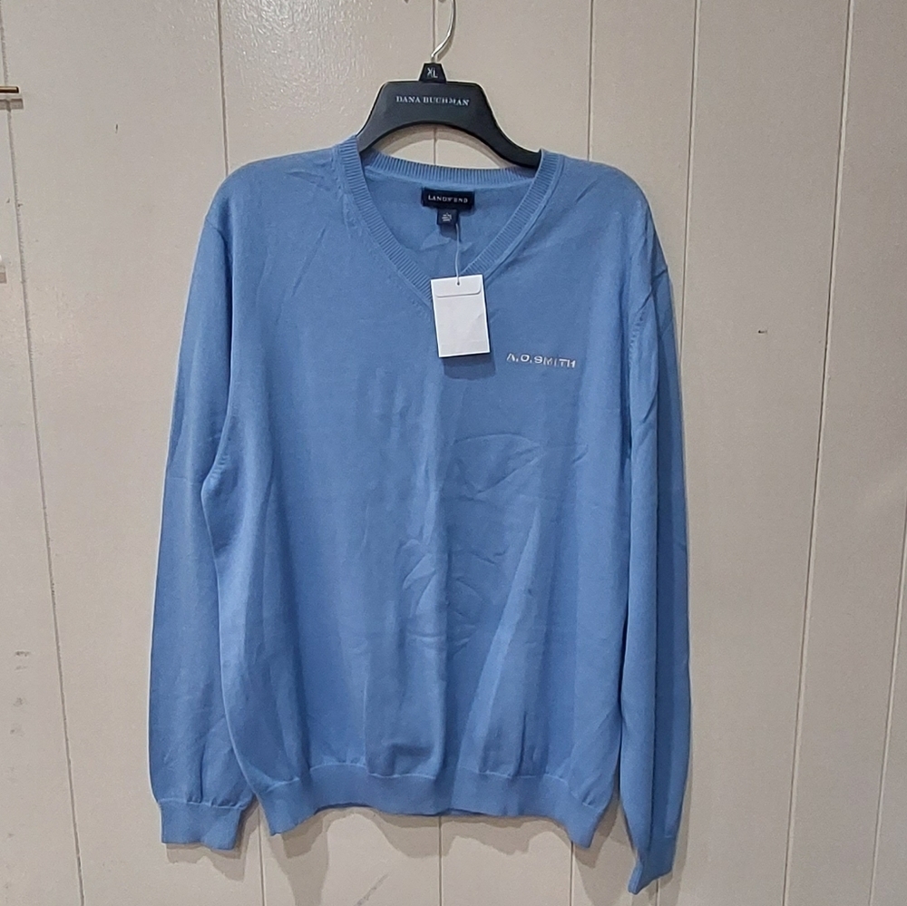 Lands End V-neck Long Sleeve Sweater Periwinkle Men's Size Large Classic